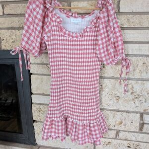 MABLE Pink Gingham Smocked Ruffle Dress for Girls